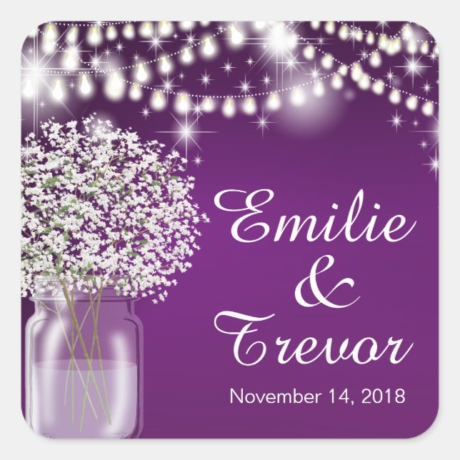 Sticker Carré Mason de respiration de bébé Jar String lumières v (Devant)