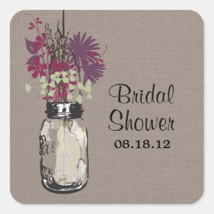 Sticker Carré Mason Jar et Mariage Fleur sauvage