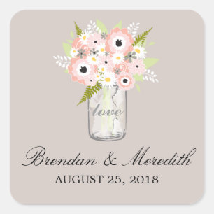 Sticker Carré Mason Jar Floral Mariage