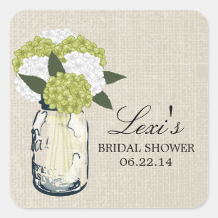 Sticker Carré Mason Jar Hydrangea Fête des mariées