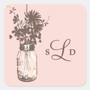 Sticker Carré Mason Jars et Mariage Fleur sauvage