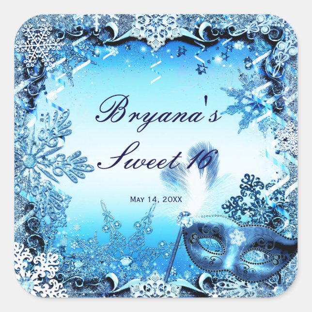 Sticker Carré Masque bleu hiver Mascarade Masque & Snowflakes Él (Devant)
