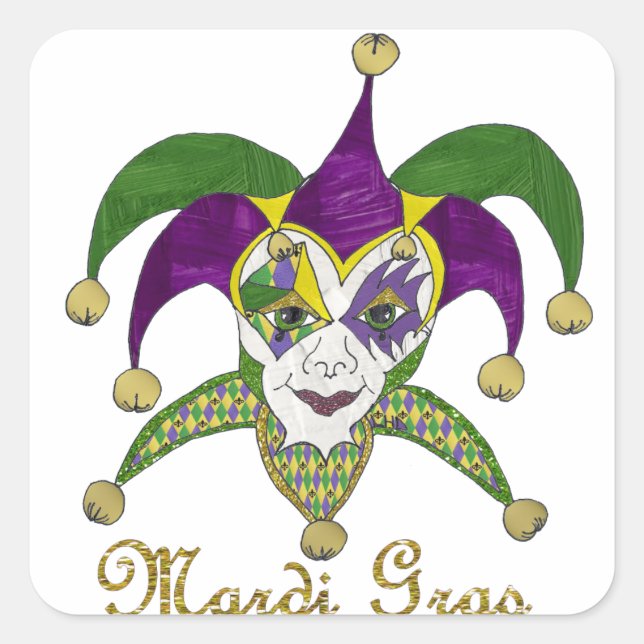 Sticker Carré Masque coloré Mardi Gras Jesters (Devant)