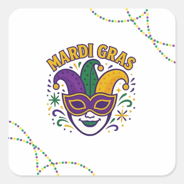 Sticker Carré Masque de couleur traditionnelle de Mardi Gras (Devant)