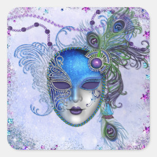 Sticker Carré Masque Peacock Feather
