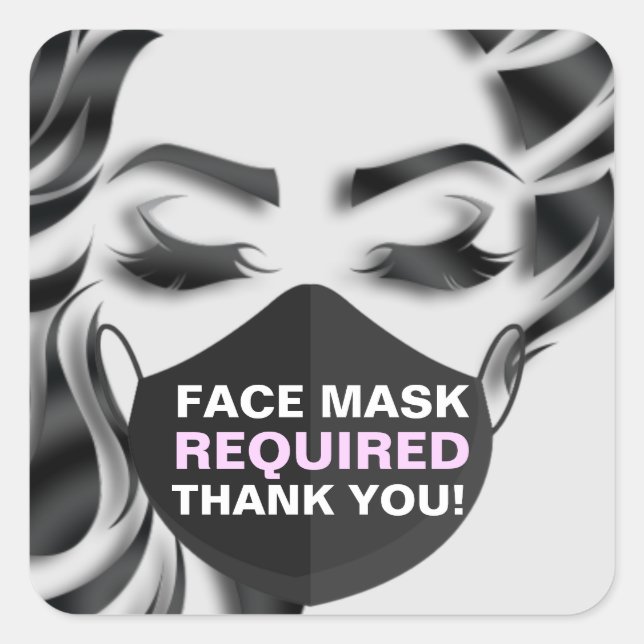 Sticker Carré Masque Visage Couvrant Requis Lash Covid Rose (Devant)
