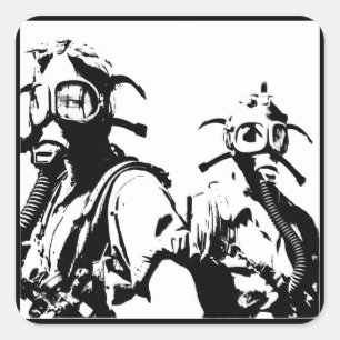 Sticker Carré Masques à gaz en noir