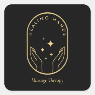 Sticker Carré Massage des mains de guérison moderne, Logo Or Wel