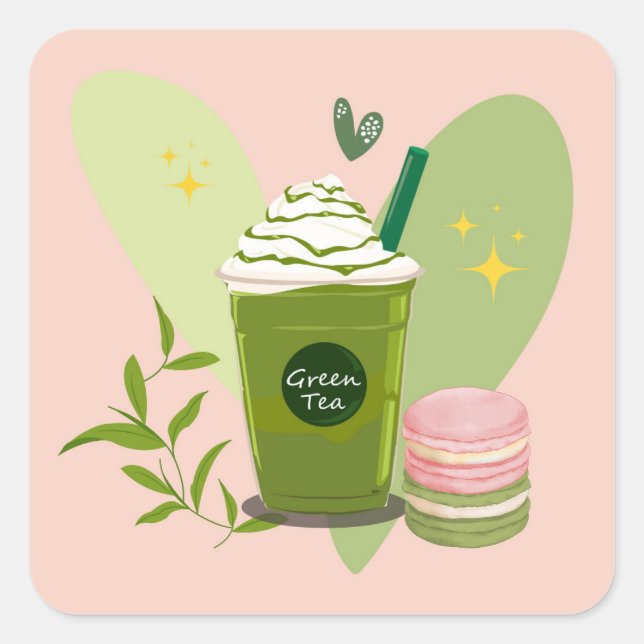 Sticker Carré Matcha et Macarons (Devant)