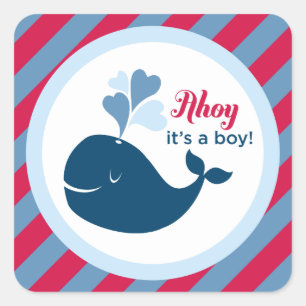 Sticker Carré Matelot C'est un Garçon Baleine Rouge Marine