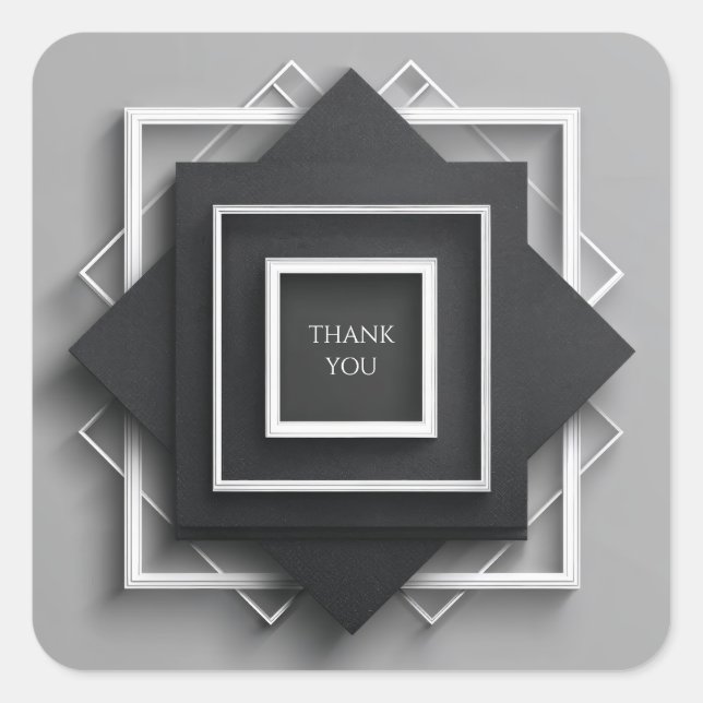 Sticker Carré Matte Black & White Frame Moderne Mariage élégant (Devant)