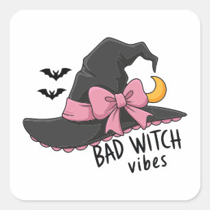 Sticker Carré Mauvaises Vibrations de Sorcière – Chapeau de Sorc
