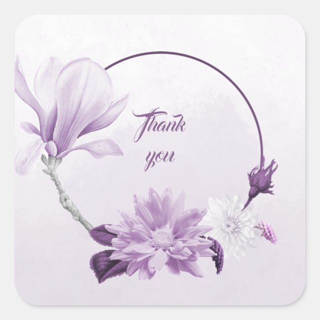 Sticker Carré mauve mauve et fleurs blanches wreath merci (Devant)
