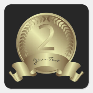 Sticker Carré Médaille d'argent et prix de texte personnalisé