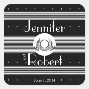 Sticker Carré Médaillon Art déco noir blanc argent