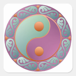 Sticker Carré Médaillon Yin Yang Violet Turquoise