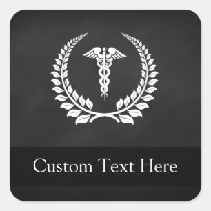 Sticker Carré Medical Caduceus Laurel