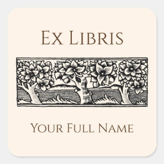 Sticker Carré Medieval Trees Ex Libris Bookplate, Book Labels
