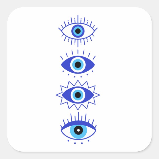 Sticker Carré Méditation de l'énergie du mal bleu Hamsa Mystical (Devant)
