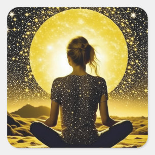 Sticker Carré Méditation féminine sous la lune céleste