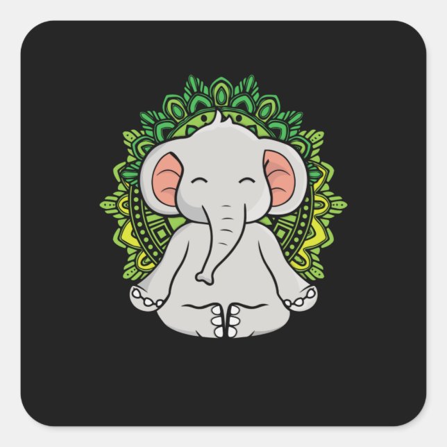 Sticker Carré Méditer Eléphant Cadeau Yoga Lover Femmes Eléphant (Devant)