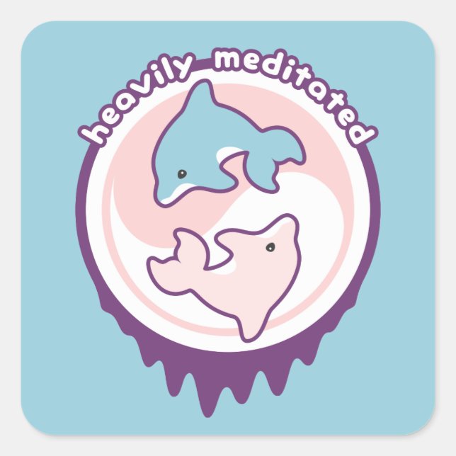 Sticker Carré Méditer les dauphins avec Yin Yang (Devant)