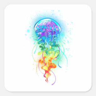 Sticker Carré Méduse arc-en-ciel
