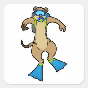 Sticker Carré Meerkat à la plongée avec lunettes de natation
