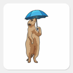 Sticker Carré Meerkat avec parapluie
