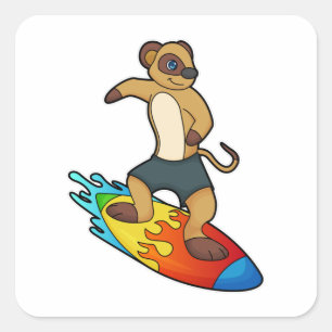 Sticker Carré Meerkat comme surfeur avec Surfer
