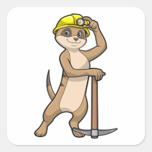 Sticker Carré Meerkat en tant que mineur avec Pickaxe