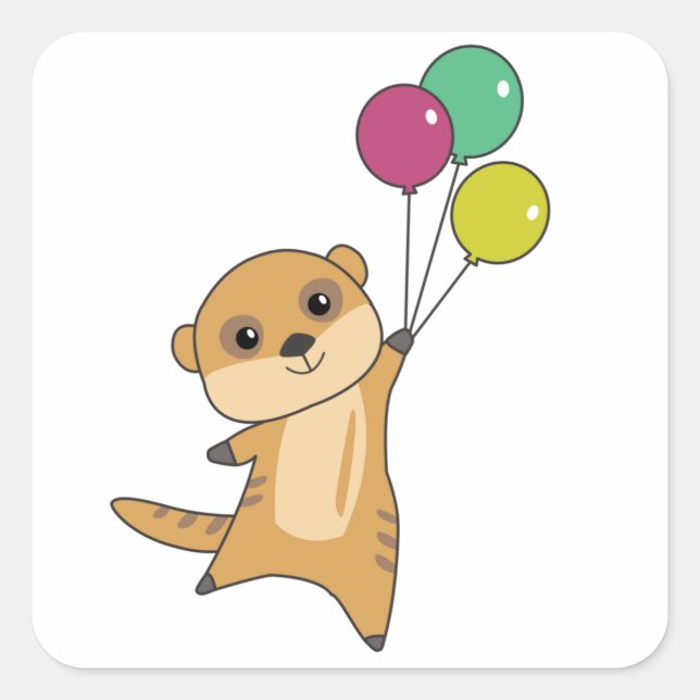 Sticker Carré Meerkat Mouches Avec Ballons Animaux mignons Pour  (Devant)