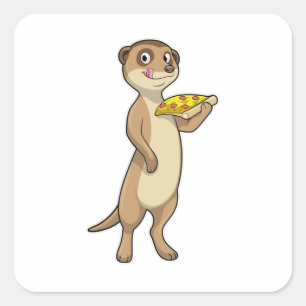 Sticker Carré Meerkat with pizza