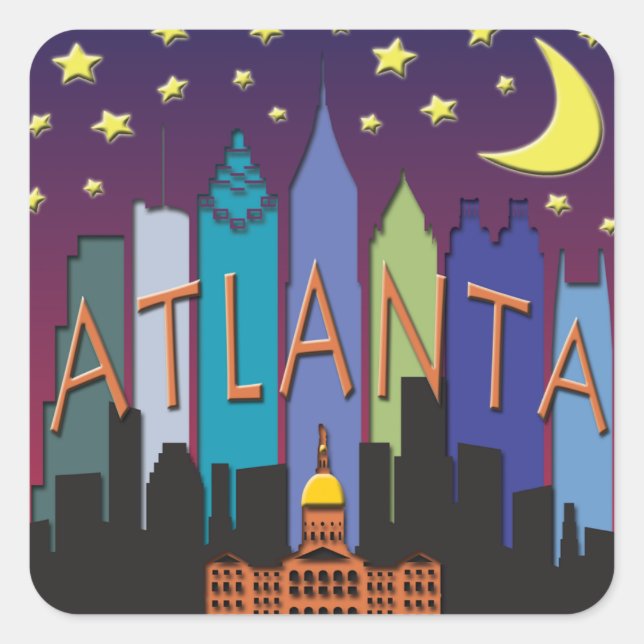 Sticker Carré Méga couleur Atlanta Skyline (Devant)