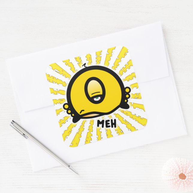 Sticker Carré Meh (& le cool rond avec un oeil) v3 (Enveloppe)