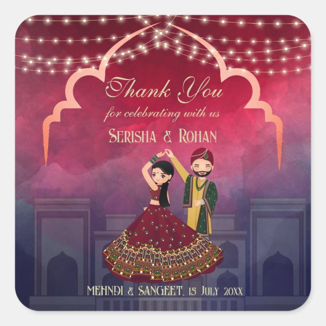 Sticker Carré Mehndi Sangeet couple de danse bleu foncé (Devant)