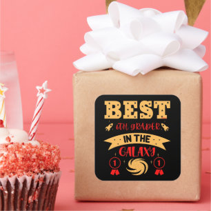 Sticker Carré MEILLEUR 6E NIVEAU DANS LA GALAXIE drôle mignon