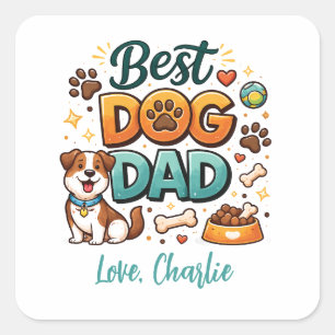 Sticker Carré Meilleur Papa Chien du Monde   Fête des Pères Pers