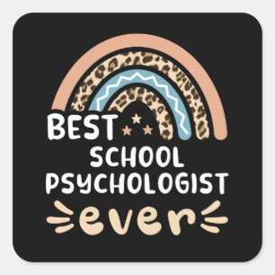 Sticker Carré Meilleur psychologue scolaire jamais Leopard Rainb