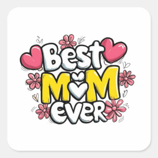 Sticker Carré Meilleure maman jamais - Kawaii Doodle Style avec