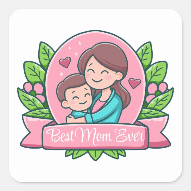 Sticker Carré Meilleure Maman Jamais, Maman Et Enfant, Personnal (Devant)