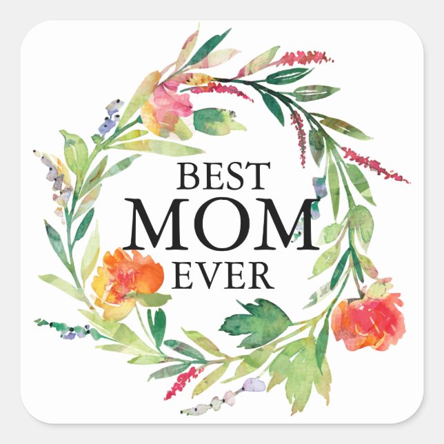 Sticker Carré Meilleure Maman Jour Fleurs De Broche De Texte Wre (Devant)