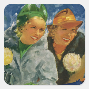 Sticker Carré Meilleures amies vintage ! Femmes élégantes et sty