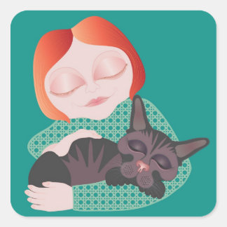 Sticker Carré Meilleurs amis - amoureux des chats animal autocol