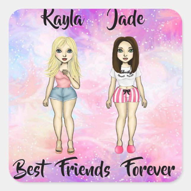 Sticker Carré Meilleurs amis Forever Blonde et Brunette Custom (Devant)