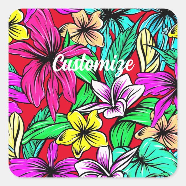 Sticker Carré Mélange de fleurs tropicales Thunder_Cove (Devant)