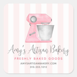 Sticker Carré Mélangeur de cuisine de boulangerie rose blush ray
