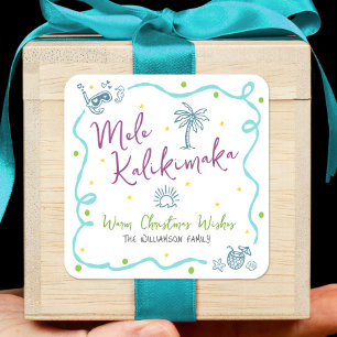 Sticker Carré Mele Kalikimaka Bleu Violet Vert Noël Doodle