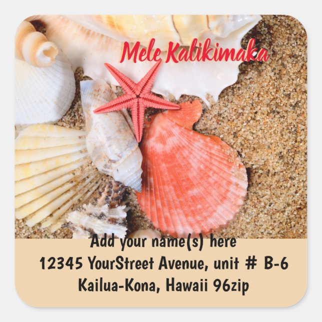 Sticker Carré Mele Kalikimaka Seashells adresse de retour (Devant)