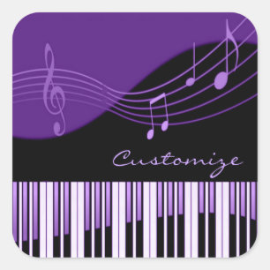 Sticker Carré Mélodie musicale noire et violette